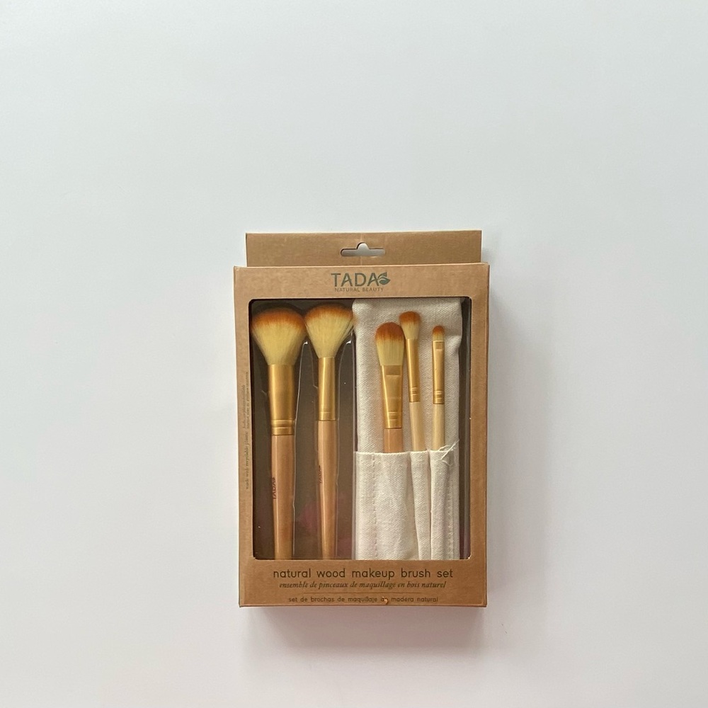 TADA Natural Beauty Makeup Brushes, Natural Wood Makeup Brush Set & Canvas Bag